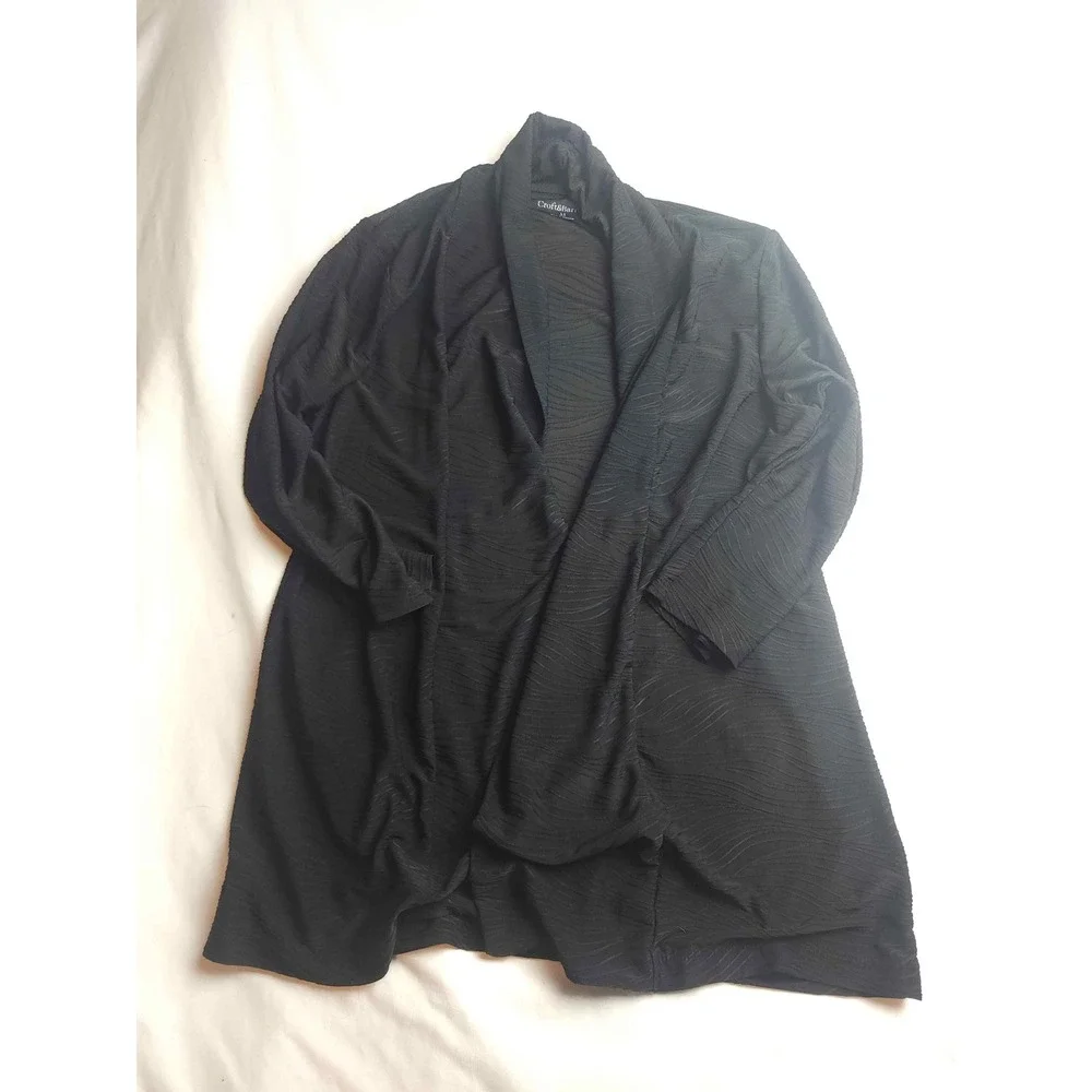 Croft & Barrow Womens Black Textured Wave Open Front Cardigan Jacket Size M